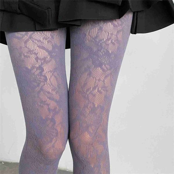 Chaussettes Bonneterie Style Punk Doux Fille Collants Cuisse Haute Bas Lingerie Bonneterie Sexy Maille Résille Collants Coloré Évider Bas De Corps YQ240122