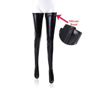 Socks Hosiery S-2XL Large Size Black Leather Stockings Pole Dance Sexy Medias Silicone Band Knee High Stockings Sexy Lingerie Latex Clubwear 230322