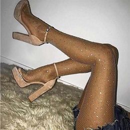 Chaussettes bonneterie Sexy mode résille diamant collants femmes brillant poisson Net collants femme mince strass maille Nylon bas153q