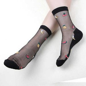 Sokken kousen sexy kanten mesh zijden fruit sokken vezel rek elasticiteit enkel dunne vloeistof draad vrouwen sokken 1 pair = 2 stcs p230516
