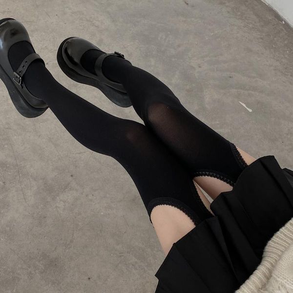 Calcetines Medias Medias de encaje sexy para mujer Medias de terciopelo con entrepierna abierta Medias altas hasta el muslo 120D Otoño Invierno Nylon