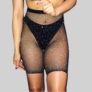 Sokken HOSIERY SEXY Women's Fishnet Rhinestone Black Cycle Sports White Biker Shorts Panty Mesh Mesh Sparkle Kousen Lingerie Half kort Y23