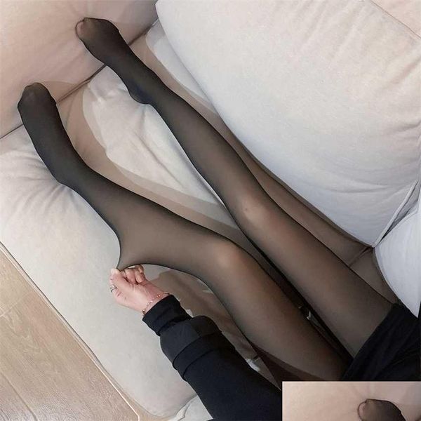 Chaussettes Bonneterie Monocouche Intégrée Peau Noire Hôtesse De L'air Grise Peluche Épaissie Jambe Nue Artefact Véritable Fausse Viande Automne Et Winte Dhjcy