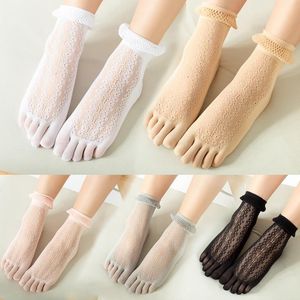 Chaussettes Bonneterie Douce Bulle Dentelle Orteil Transparent Été Cinq Doigts Dame Mince Court Sheer Brillant Mesh Sexy Glitter Chaussettes Respirantes Chaussettes