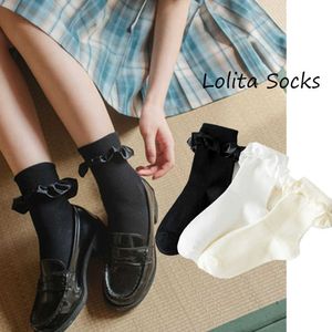 Chaussettes Bonneterie Style Doux Fille Femmes Rétro Mignon Coton Dentelle Chaussette Courte À Volants À Volants Cheville Chaussettes Calcetines Mujer Femmel Moyen Tube Chaussettes Y2211