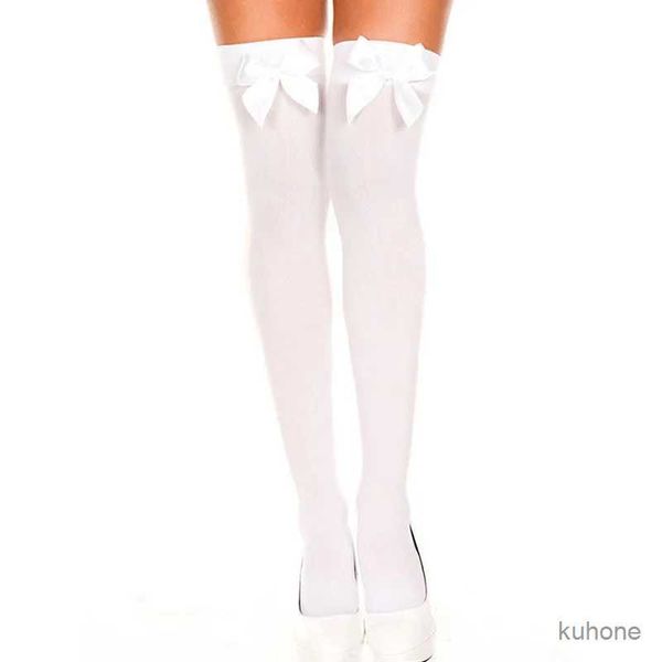 Chaussettes hosiery mince ruban bowknot cuisses hautes bas fesses dames sexy sauvage sweet étudiant été mignon de mode blanche amusante au genou