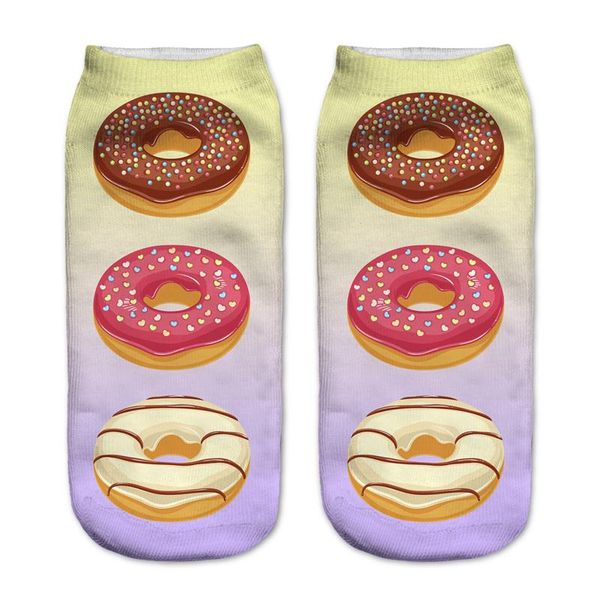 Calcetines Calcetería Tres Donuts Comida Mujeres 3D Algodón Tobillo corto Harajuku Calcetines Mujer Chaussette FemmeSocks HosierySocks