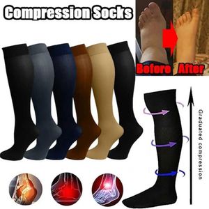 Chaussettes Hosiery Varicose Veines Compression Chaussettes For Rugby Runking Sports pour anti-fatigue Conduite Vol Voyage Black Women Men Men Socks Y240504