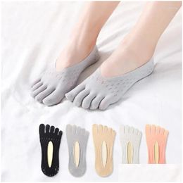 Chaussettes Bonneterie Femmes 1 paire Été Cinq doigts Tra Thin Funny Toe Invisible Sokken avec Sile Anti-Skid Respirant Anti-Friction Drop De Otupx