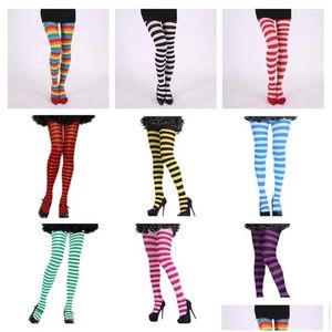 Sokken HOSIERY Women Kerstkousen meisjes mticolor gestreepte panty's fl lengte slank vakantie feest Halloween cosplay kostuum druppel d dh8l0