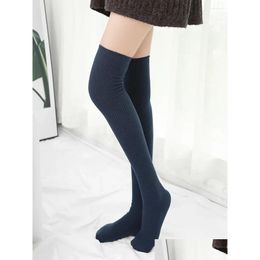 Chaussettes Bonneterie Femmes Coton Cuisse Haute Sur Le Genou Bas Pour Dames Rayure Y Filles Chaud Long Noir Gris Blanc Rouge Livraison Directe A Otgsy