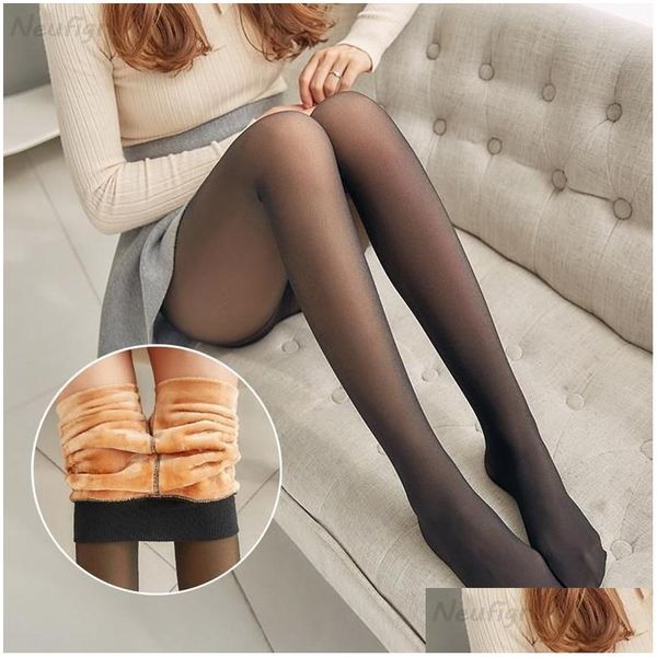 Chaussettes Bonneterie Femmes Faux Collants Translucides Bas Thermique Chaud Hiver Polaire Pour Thikcened Thermo Collants Effet Transparent Dhdjy