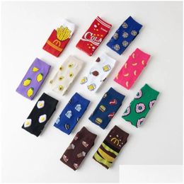 Chaussettes féminines hosiery drôles mignonnes fruits de dessin animé au citron oeuf biscuits beignets aliments hommes skateboard gouttes