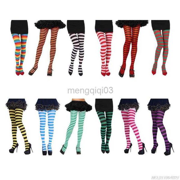 Chaussettes féminines de bonne humeur filles arc-en-ciel multicolores à rayures collants opaques bases collants slim à toute longueur pour Noël Halloween Cosplay Au20 y23