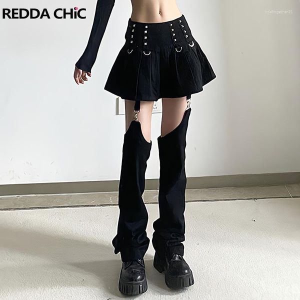 Chaussettes bonneterie femmes REDDACHiC Rokku Grayu jupe ensemble noir Jean Mini plissé avec jambe Wamers foncé Punk Acubi mode Goth Grunge Y2k