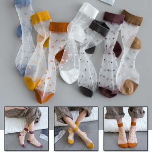 Chaussettes bonneterie femmes verre soie points fins cristal transparent maille chaussettes filles printemps été style coréen 2021 respirant femmes chaussettes P230516