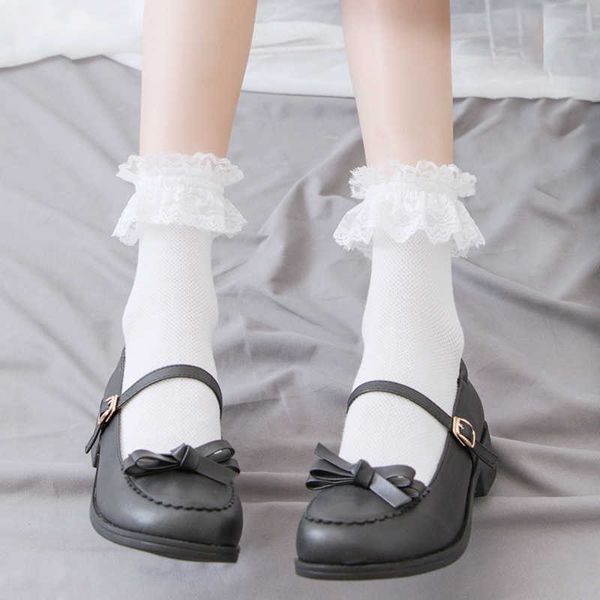 Chaussettes bonneterie chaussettes femme lolita jk style japonais blanc noir solide fille coton mignon cheville chaussettes pour famale P230511