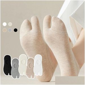 Chaussettes Bonneterie Femmes Séparé Toe Bateau Chaussette Style Japonais Deux Hommes Respirant Harajuku Tabi Pied Doigt Court Coton Drop Livraison A Dhmou