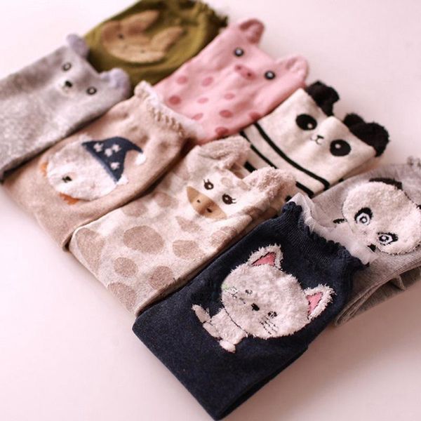 Chaussettes Bonneterie Femmes Chaussette Automne Hiver Belles Oreilles 3D Animal Panda Brear Cochon Girafe Dessin Animé Coton Pour