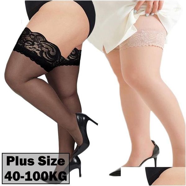 Chaussettes Hosiery Femmes Chaussettes Y Dentelle Cuisse Haute Bas Bas Lingerie Transparent Élastique Nylon Tentation Médias Plus Taille Vêtements Un Ot3Yz