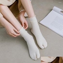 Chaussettes hosiery femmes uni orters coton divisé simple confortable confortable japonais harajuku hommes femmes tabi