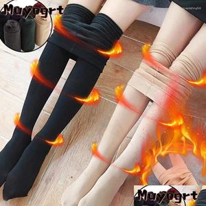 Chaussettes Hosiery Femmes Hiver Collants chauds Soild Couleur Polaire Stretch Collants Slim Thermique Bas Taille Haute Effet Peau Leggings Fem Otxvy