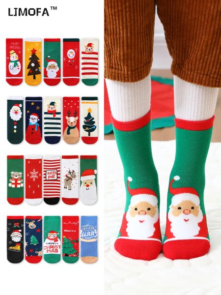 Calcetines ljmofa 5 pares de navidad calcetines para niños niños invierno otoño algodón tibio para niña calcetines niños pequeños calcetines de tubo grueso C195