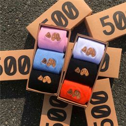 Sokken man onthoofd beer mode crew sport fuzzy borduurwerk trend hiphop katoenen sokken 3 paren / box geschenken voor mannen lange sokken 220105