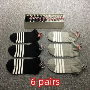 Chaussettes pour hommes TB Thom Marque 4bar Stripes 4bar chaussettes de rue pour femmes sports de haute qualité bas de bateaux de haute qualité Ins 6 paires