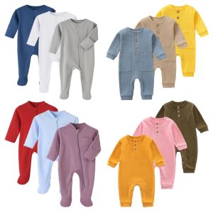 Sokken Pasgeboren baby Sleepsuits Ins Pamas Sleepwear Sleepers Footies 100% katoenen herfstveer zipper ropa de bebe groeit met sokken
