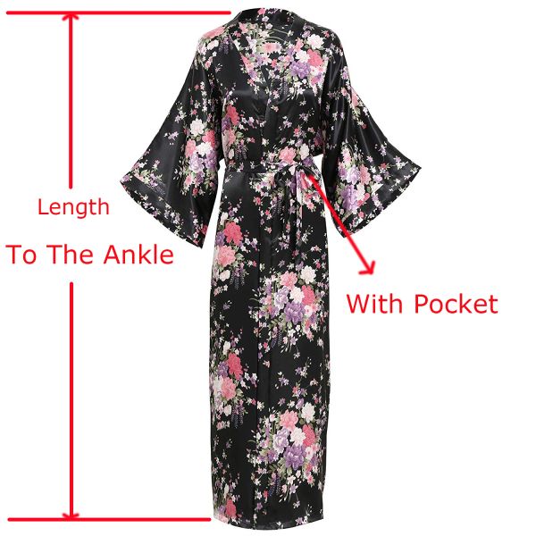 Chaussettes plus taille Lady Long Robe Print Flower Kimono Bathrobe décontracté Vêtements à domicile Rayon Bride Brides Dressing Robe