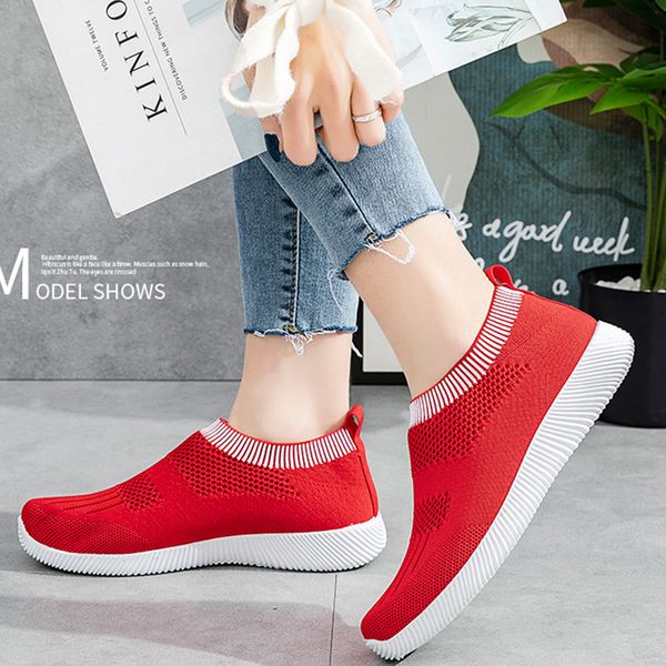 Calcetines zapatos Zapatos para correr para mujer rojo negro blanco zapatos duraderos ligeros moda deportes mosca de punto zapatos perezosos zapatillas de deporte casuales Zapatillas de deporte de gran tamaño