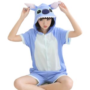 Chaussettes d'été pama manche courte kigurumis anime cache-couche bleu mignon costume drôle de coton coton à saut à saut de combinaison animal chat panda habitations