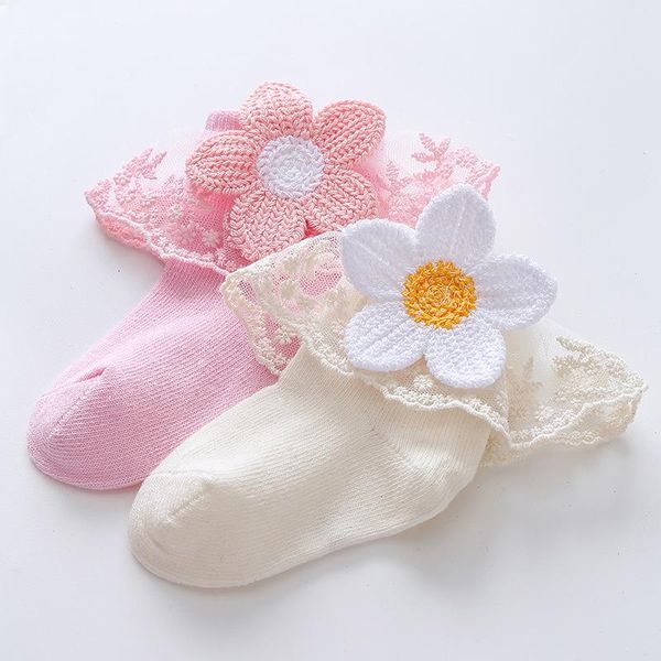 Chaussettes douces fleur née bébé dentelle à volants princesse filles printemps automne infantile enfant en bas âge plancher Sokken