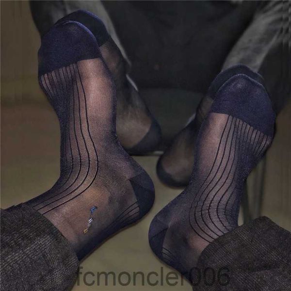 Chaussettes Ultra fines en soie pour hommes, tenue formelle, sexy, transparente, de haute qualité, WBBS