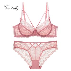 Sokken varsbaby sexy plus size bloemen kant ongevoerde ondergoed ondergoed Deep v holle 3/4 kop bundelbad ABCDE Cup bh set