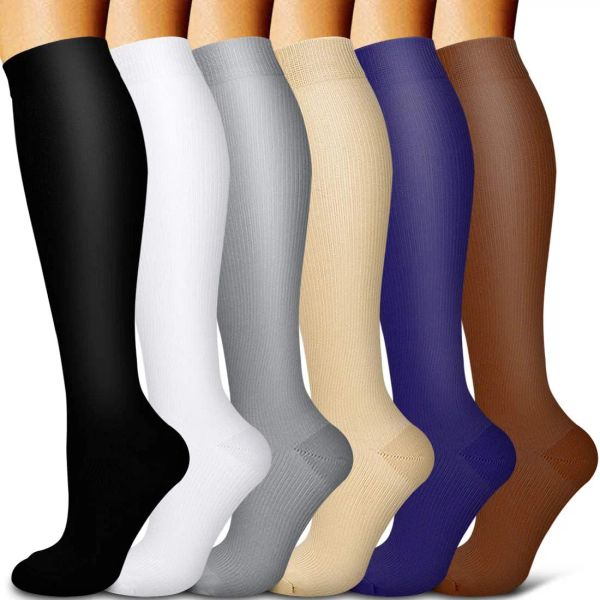 Chaussettes en gros de compression en nylon chaussettes femmes et hommes genoue 20 mmHg sportives chaussettes de course d'œdème diabète variqueux