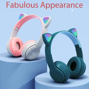 SOCKS Wireless Bluetooth Earset schattige kattenoren hoofdtelefoon met mic hifi stereomuziek gamer oordopjes flash light headset voor kindmeisje cadeau