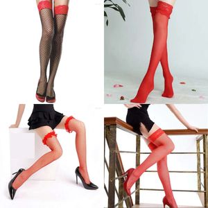 Chaussettes femmes sexy en dentelle de style rouge tops fièvre lettre de mode