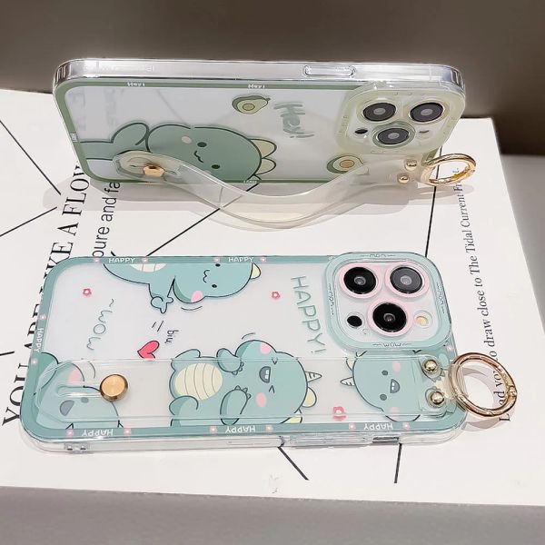 Case de correa de la muñeca Socouple para iPhone 15 14 13 12 11 Pro Max x XR XS MAX 8 7 más SE SE Funny Dinesour Soft Tpu Tope Portada