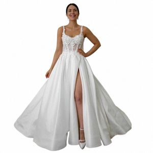 Sodigne A Line Satin Wedding Dres para mujeres Apliques de encaje Side Split Bridal Dr Formal Wedding Party Vestidos de novia 95AV #