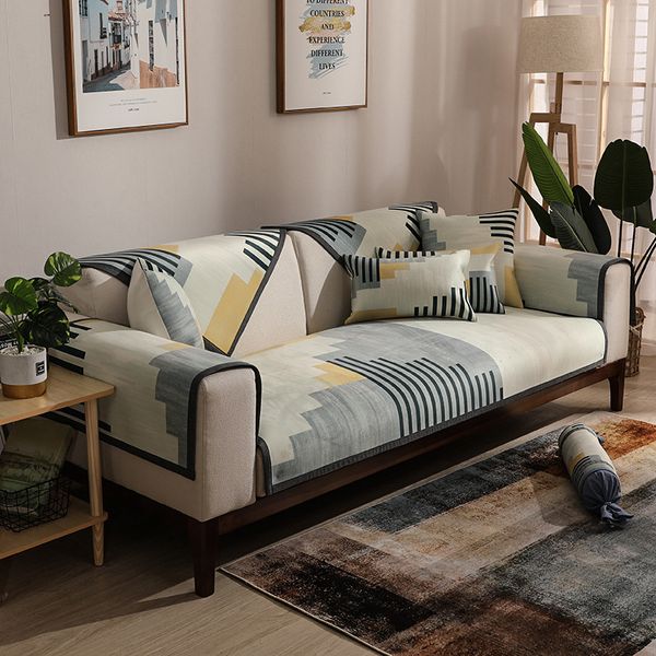 Sofa Cover Set Four Seasons Résumé Stripe Sitting Salle de séjour Canapé Coussin 201119