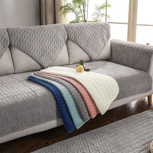 Sofa Covers voor Living Room Grijs Kleur Pluche Kussen Couch Cover Modern Minimalist Bank van de Hoek Towel Seat Pad LJ201216