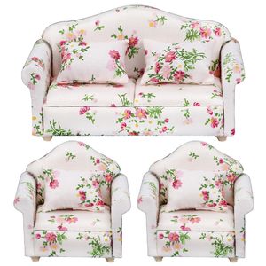 Housse de canapé Miniature avec oreiller, meubles miniatures pour maison de poupée, outils artisanaux, grappe de fleurs roses et vertes, 1222898