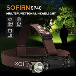 SOFIRN SP40 XPL 5300K LED LED EDC Lampe frontale 18650 lampe à tête rechargeable 1200lm torche de pêche extérieure vive avec capuchon de queue aimant 240117