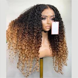 Zachte 26 inch lang ombre blond bruin krullend 180 dichtheid kanten voorkant pruik voor zwarte vrouwen babyhair hittebestendig voorgeplukt lijmloos