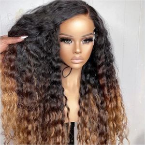 Perruque Lace Front Wig crépue et bouclée, 26 longs, blond ombré, brun, densité 180, babyhair, résistant à la chaleur, pré-épilée, sans colle, pour femmes noires