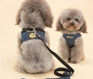 Harnais en Denim pour animaux de compagnie, maille à Air doux, vêtements pour chiens, chiot, chat, gilet, laisse, confort, sangle de poitrine, gilet pour la marche216S9111411