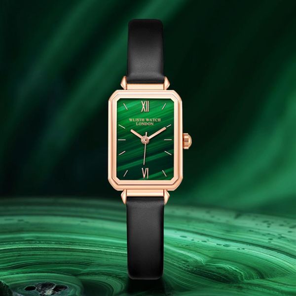 Doux et Coloré Cadran Vert Tempérament Simple Montre Femme Bracelet En Cuir Véritable Quartz Stundents Montres Conception Spéciale Delica202q