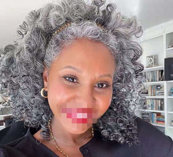 Clip de extensión de cola de caballo de cabello humano gris suave y cómodo con cordón cola de caballo gris real para mujeres negras puff afroamericano